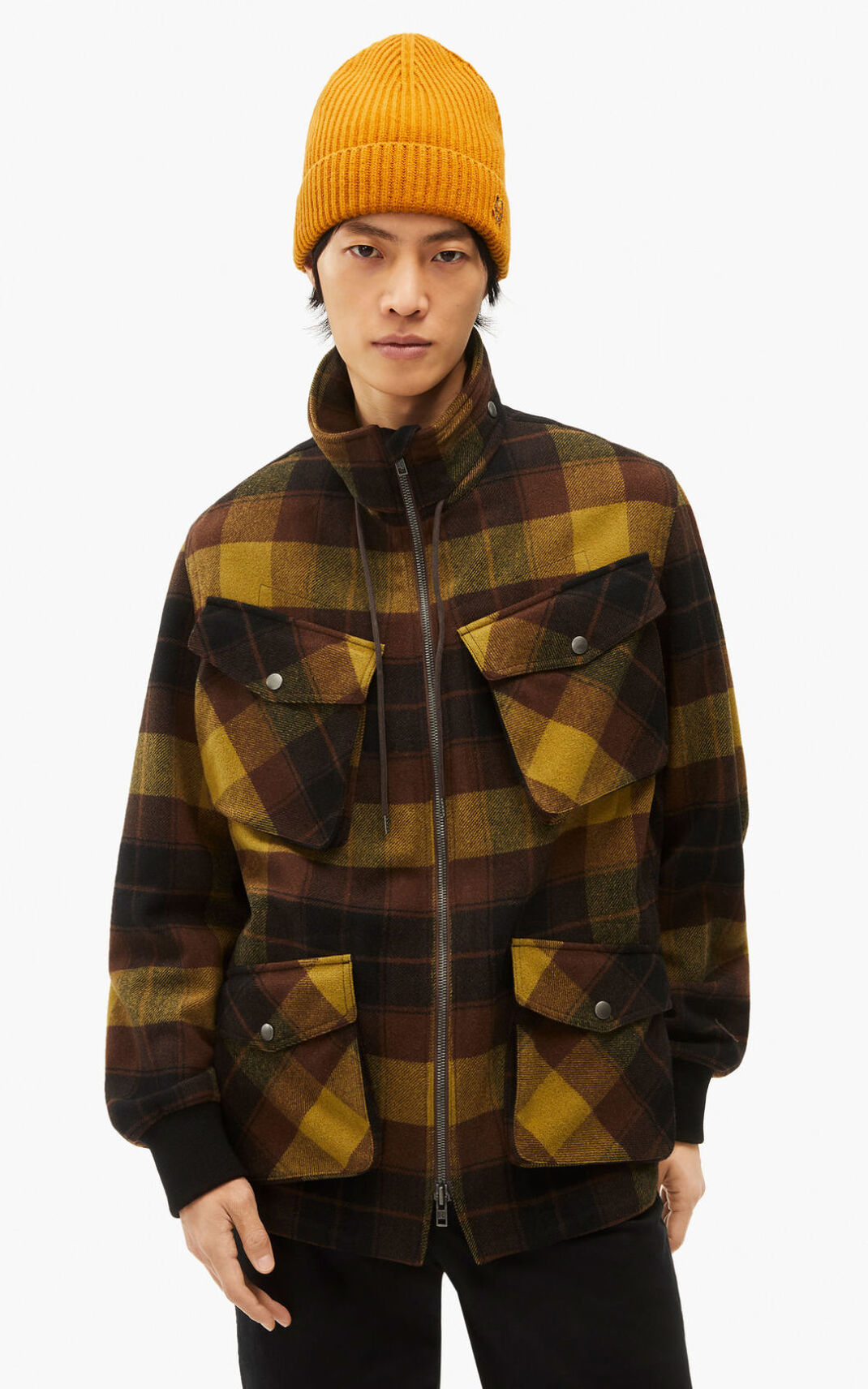 Vestes Kenzo Homme Checkered wool Marron Foncé ZVWKG-3654